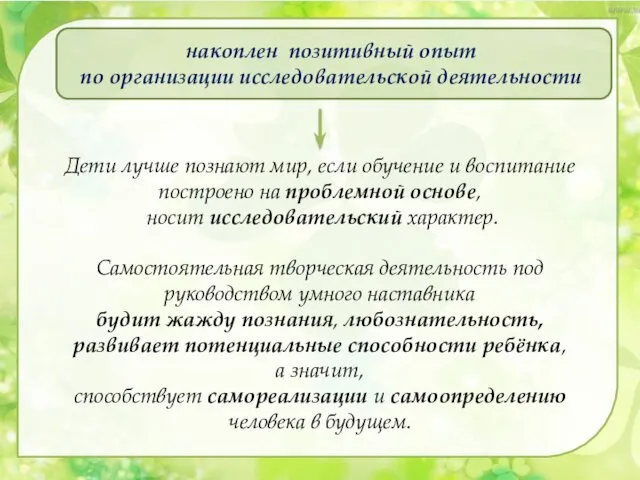 Дети лучше познают мир, если обучение и воспитание построено на проблемной основе, носит