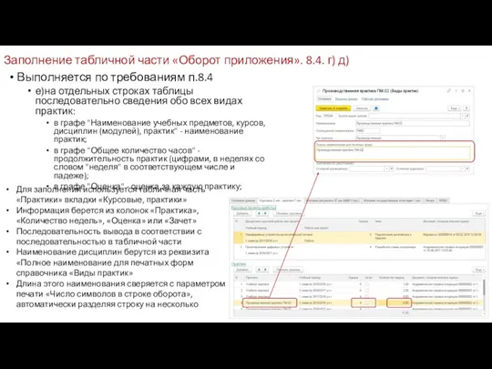 Заполнение табличной части «Оборот приложения». 8.4. г) д) Выполняется по