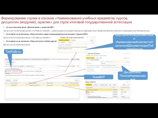 Формирование строки в колонке «Наименование учебных предметов, курсов, дисциплин (модулей),