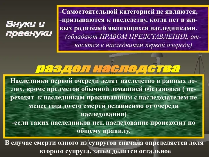 Внуки и правнуки -Самостоятельной категорией не являются, -призываются к наследству,