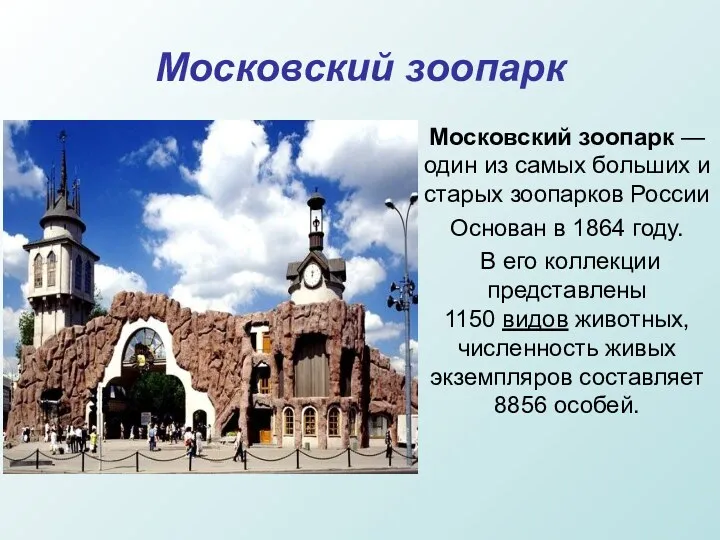 Московский зоопарк Московский зоопарк — один из самых больших и