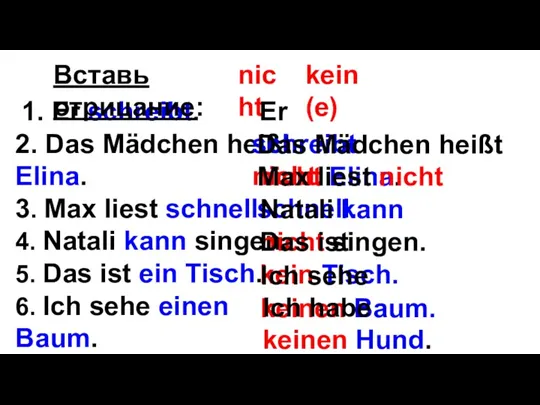 1. Er schreibt. 2. Das Mädchen heißt Elina. 3. Max