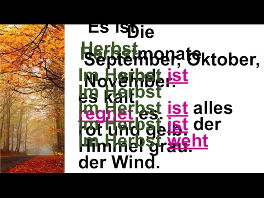 Es ist Herbst. Die Herbstmonate sind: September, Oktober, November. Im