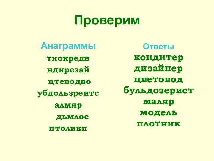 Проверим Анаграммы тиокредн ндирезай цтеводво убдользреитс алмяр дьмлое птоликн Ответы