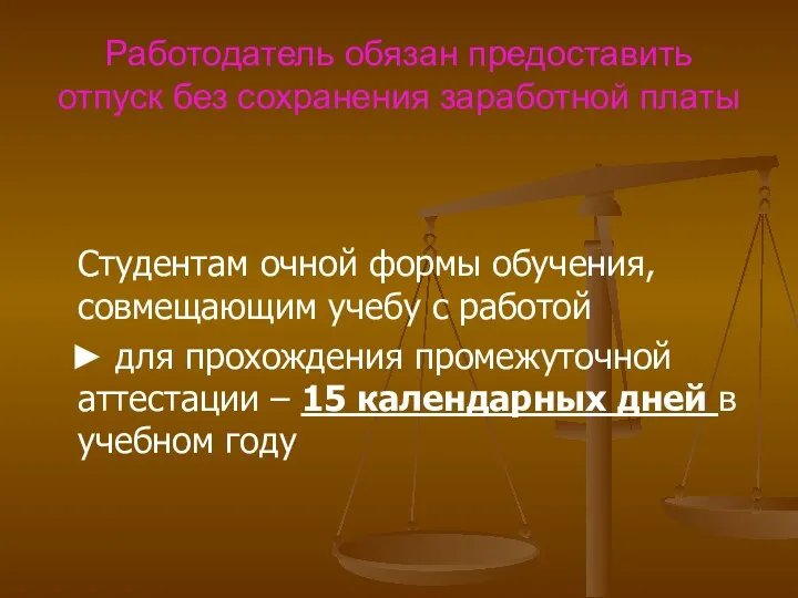 Работодатель обязан предоставить отпуск без сохранения заработной платы Студентам очной