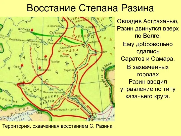 Восстание Степана Разина Овладев Астраханью, Разин двинулся вверх по Волге.