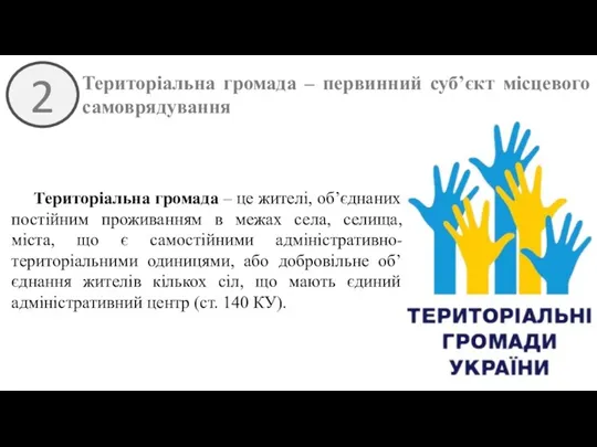 2 Територіальна громада – первинний суб’єкт місцевого самоврядування Територіальна громада