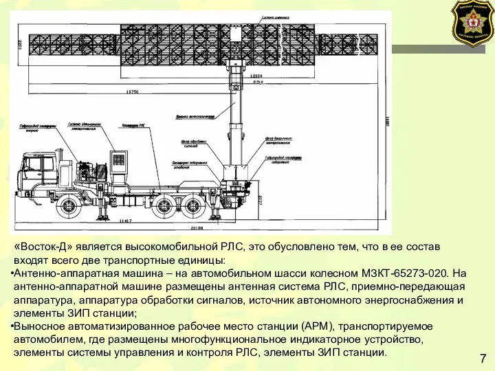 7 «Восток-Д» является высокомобильной РЛС, это обусловлено тем, что в