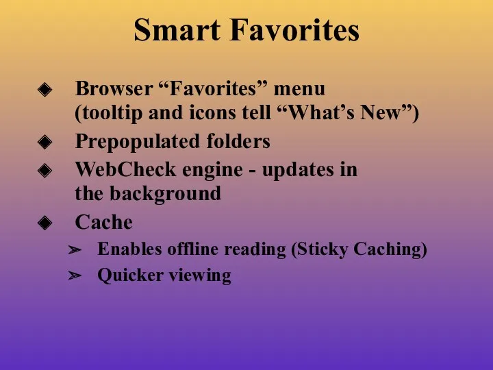 Smart Favorites Browser “Favorites” menu (tooltip and icons tell “What’s
