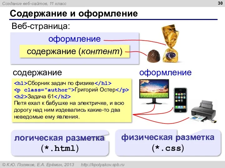 оформление Содержание и оформление содержание (контент) Веб-страница: содержание оформление Сборник задач по физике