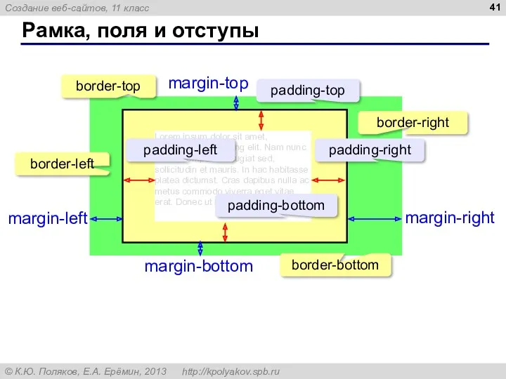 Рамка, поля и отступы Lorem ipsum dolor sit amet, consectetur adipiscing elit. Nam