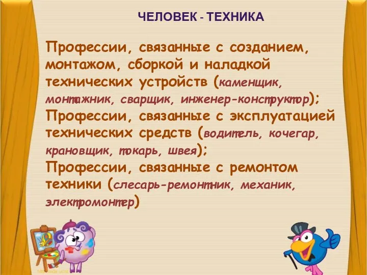 ЧЕЛОВЕК - ТЕХНИКА Профессии, связанные с созданием, монтажом, сборкой и