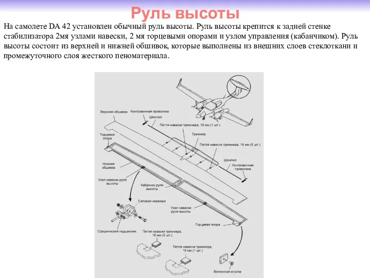 Руль высоты На самолете DA 42 установлен обычный руль высоты.