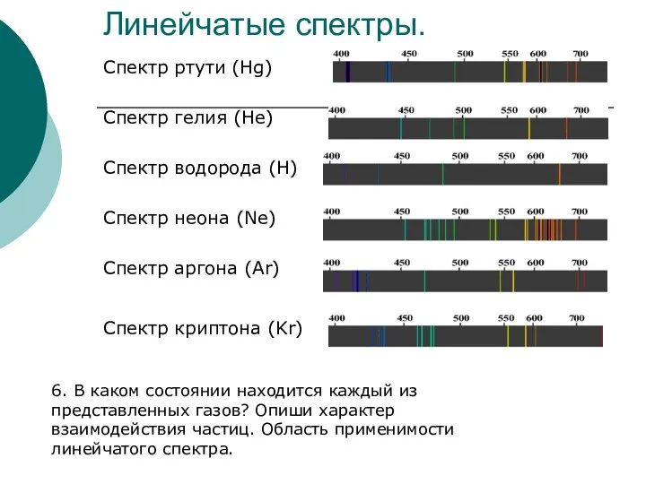 Спектр ртути (Hg) Спектр гелия (He) Спектр водорода (H) Спектр