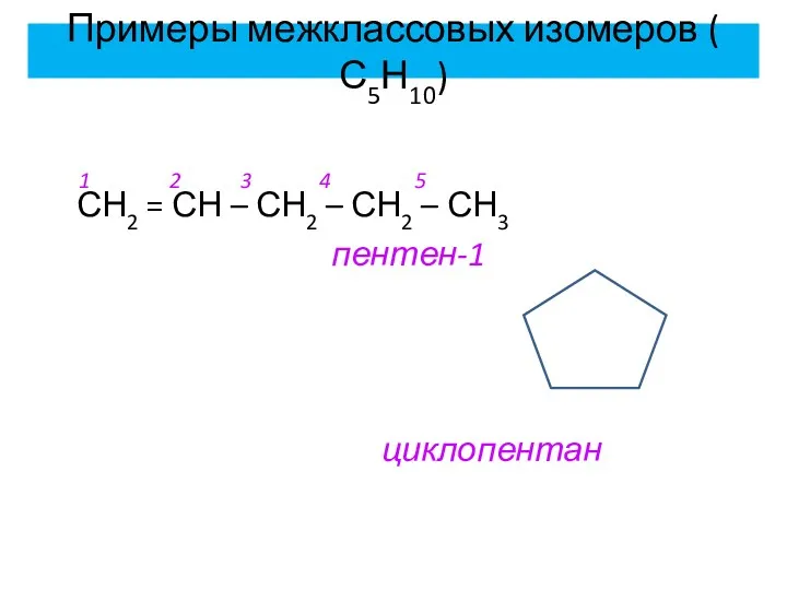 Примеры межклассовых изомеров ( С5Н10) 1 2 3 4 5