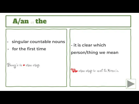 A/an or the - singular countable nouns for the first