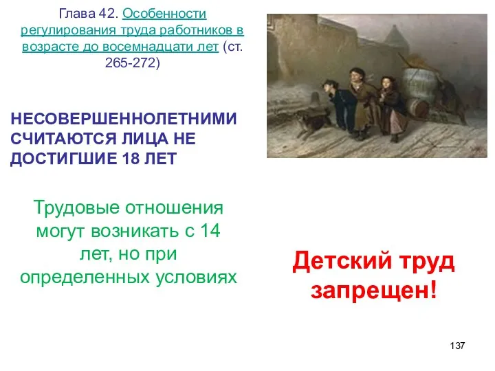 Глава 42. Особенности регулирования труда работников в возрасте до восемнадцати