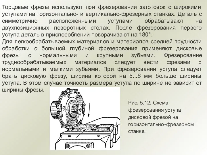 Торцовые фрезы используют при фрезеровании заготовок с широкими уступами на