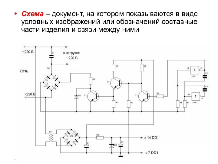 Схема – документ, на котором показываются в виде условных изображений