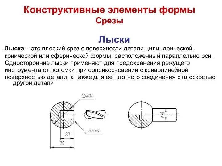 Конструктивные элементы формы Срезы Лыски Лыска – это плоский срез