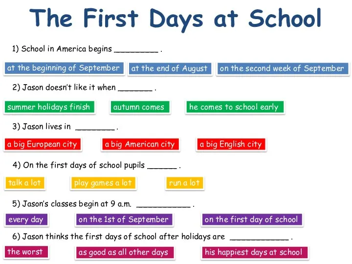 The First Days at School 1) School in America begins