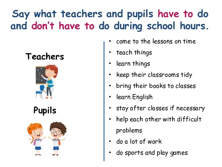 Say what teachers and pupils have to do and don’t