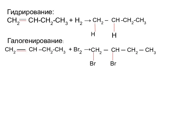 Гидрирование: CH2 CH-CH2-CH3 + H2 → CH2 – CH -CH2-CH3