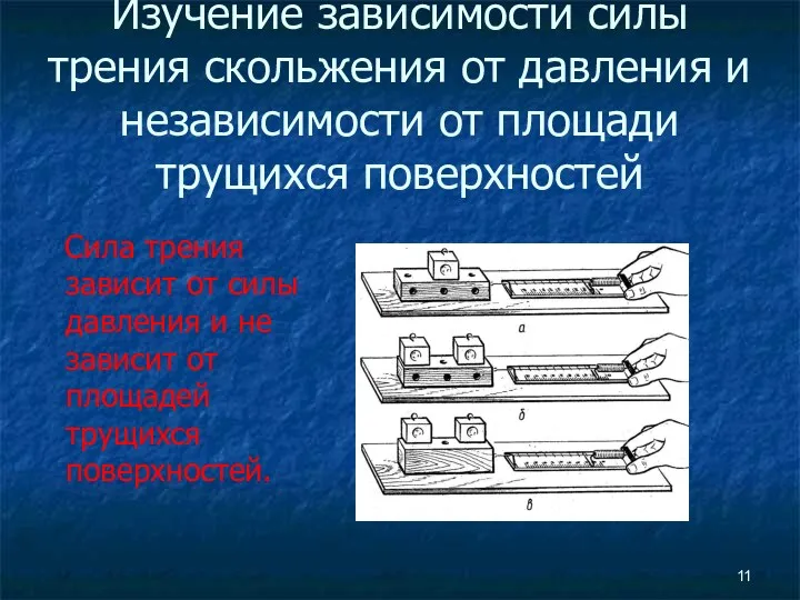 Изучение зависимости силы трения скольжения от давления и независимости от