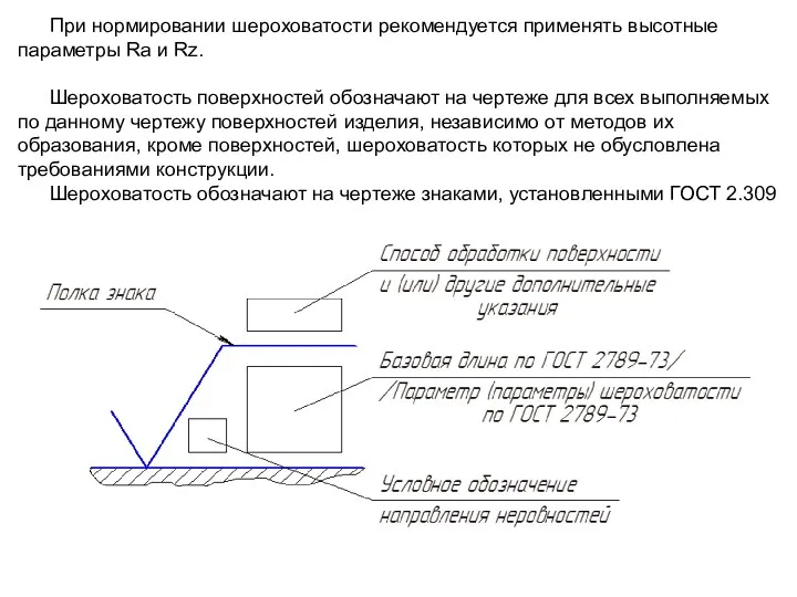 При нормировании шероховатости рекомендуется применять высотные параметры Ra и Rz.