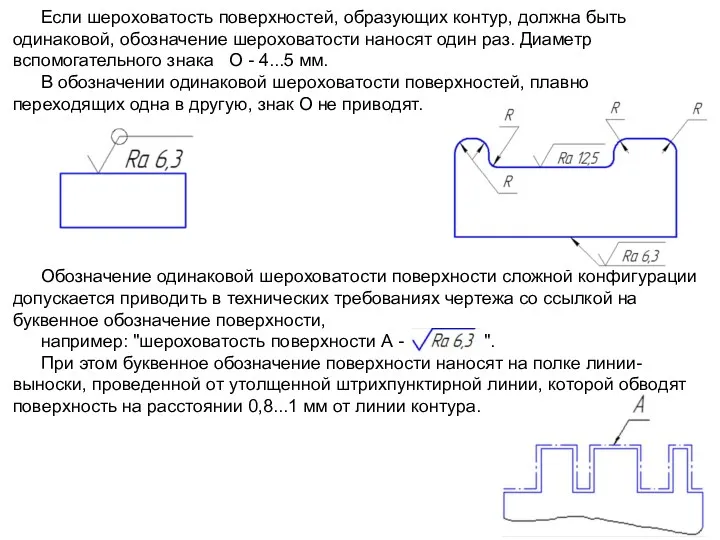 Если шероховатость поверхностей, образующих контур, должна быть одинаковой, обозначение шероховатости