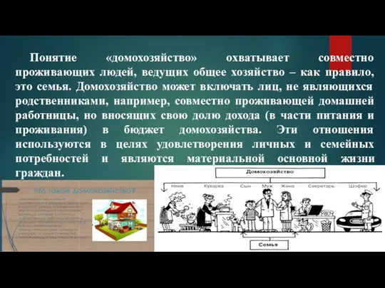 Понятие «домохозяйство» охватывает совместно проживающих людей, ведущих общее хозяйство – как правило, это