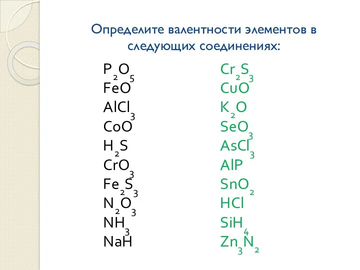 Определите валентности элементов в следующих соединениях: