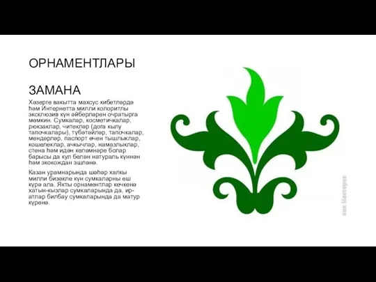 ОРНАМЕНТЛАРЫ ЗАМАНА Хәзерге вакытта махсус кибетләрдә һәм Интернетта милли колоритлы