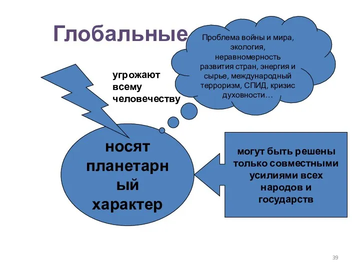 Глобальные проблемы носят планетарный характер угрожают всему человечеству могут быть