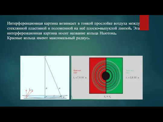 Интерференционная картина возникает в тонкой прослойке воздуха между стеклянной пластиной