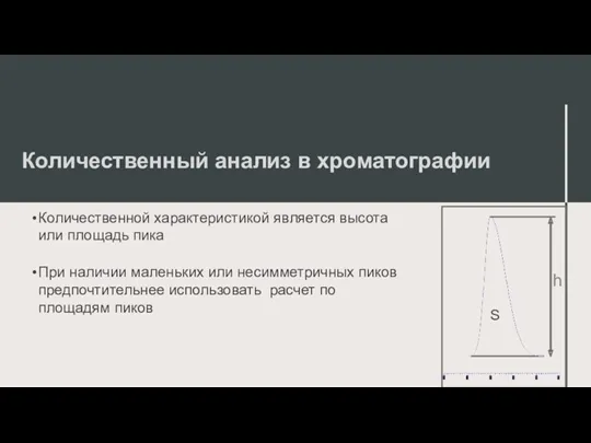 Количественный анализ в хроматографии Количественной характеристикой является высота или площадь