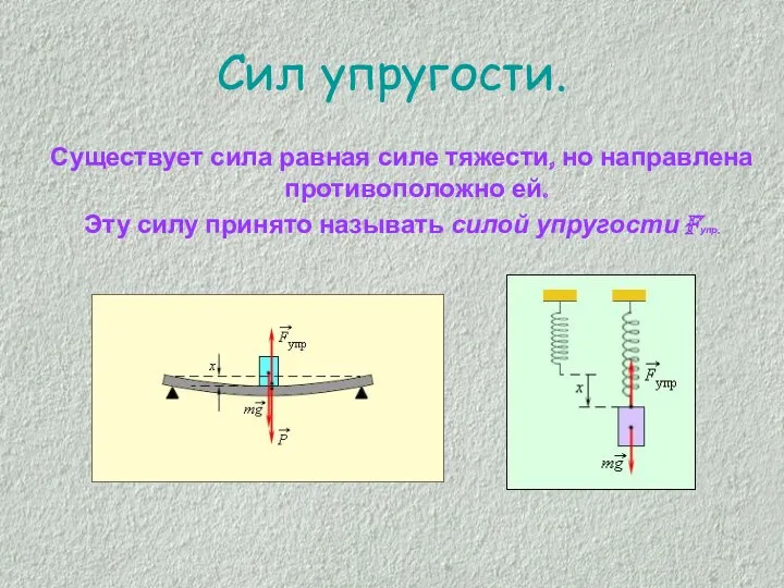 Сил упругости. Существует сила равная силе тяжести, но направлена противоположно