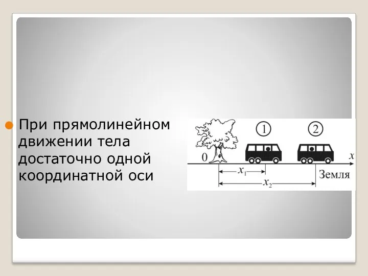 При прямолинейном движении тела достаточно одной координатной оси