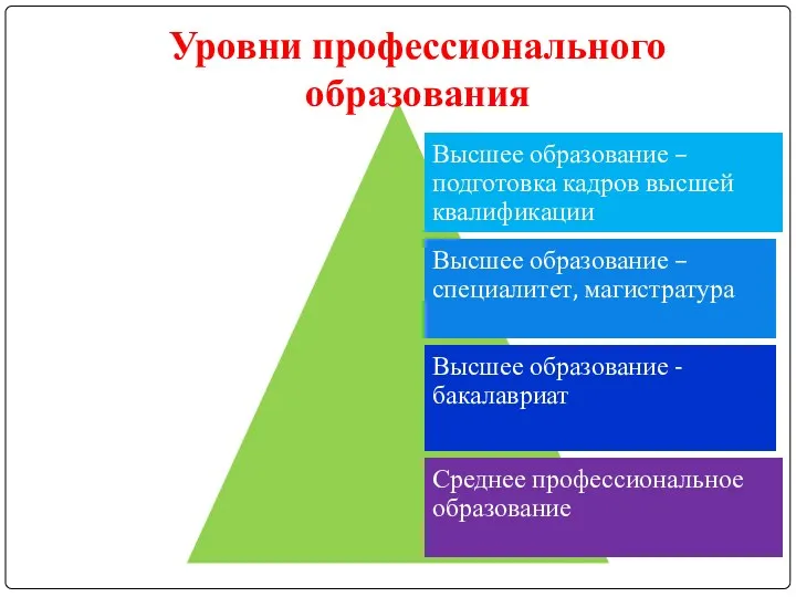 Уровни профессионального образования Высшее образование – подготовка кадров высшей квалификации