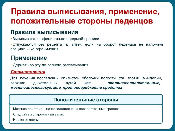 Правила выписывания, применение, положительные стороны леденцов Стоматология Для лечения воспалений