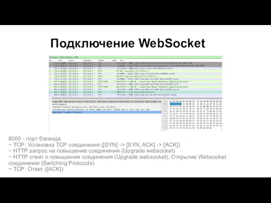 Подключение WebSocket 8000 - порт бэкенда − TCP: Установка TCP