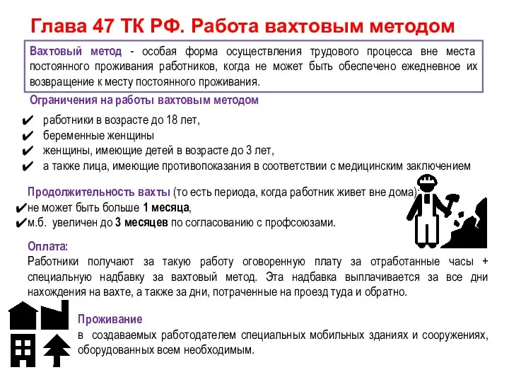 Глава 47 ТК РФ. Работа вахтовым методом Продолжительность вахты (то