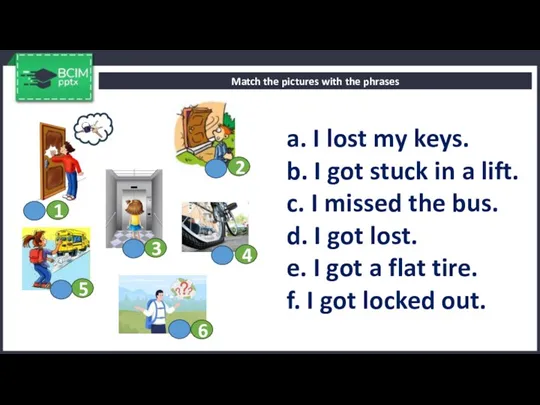 Match the pictures with the phrases a. I lost my