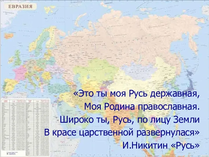 «Это ты моя Русь державная, Моя Родина православная. Широко ты,