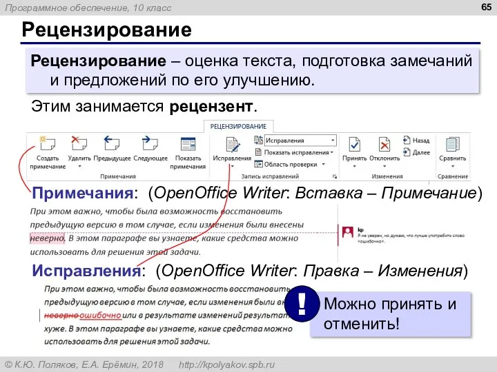 Рецензирование Рецензирование – оценка текста, подготовка замечаний и предложений по