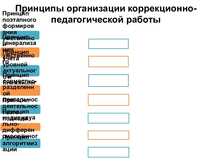 Принципы организации коррекционно-педагогической работы Принцип поэтапного формирования умственной деятельности Принцип