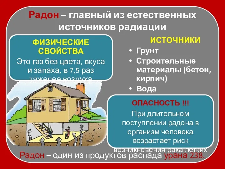 Радон – главный из естественных источников радиации ФИЗИЧЕСКИЕ СВОЙСТВА Это