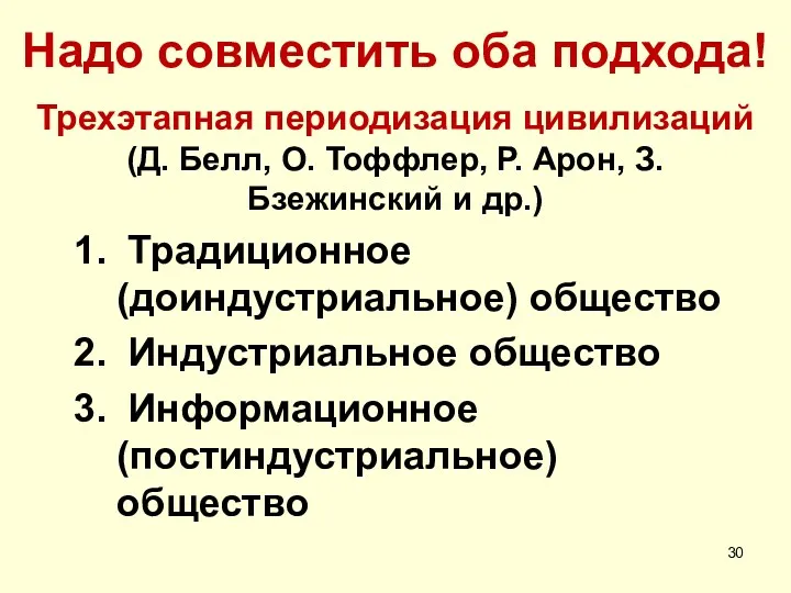 Надо совместить оба подхода! Трехэтапная периодизация цивилизаций (Д. Белл, О.