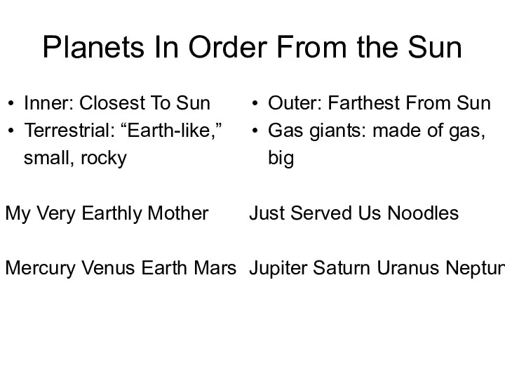 Planets In Order From the Sun Inner: Closest To Sun
