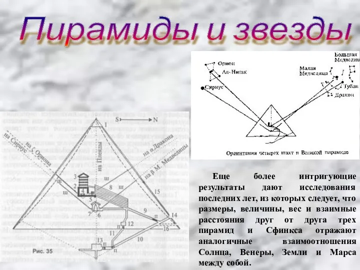 Пирамиды и звезды Еще более интригующие результаты дают исследования последних